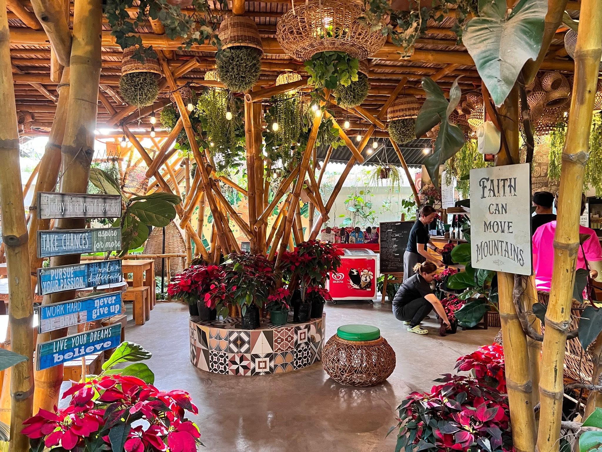 Plant-filled bamboo interior and counter at D’ Garden at Calatao