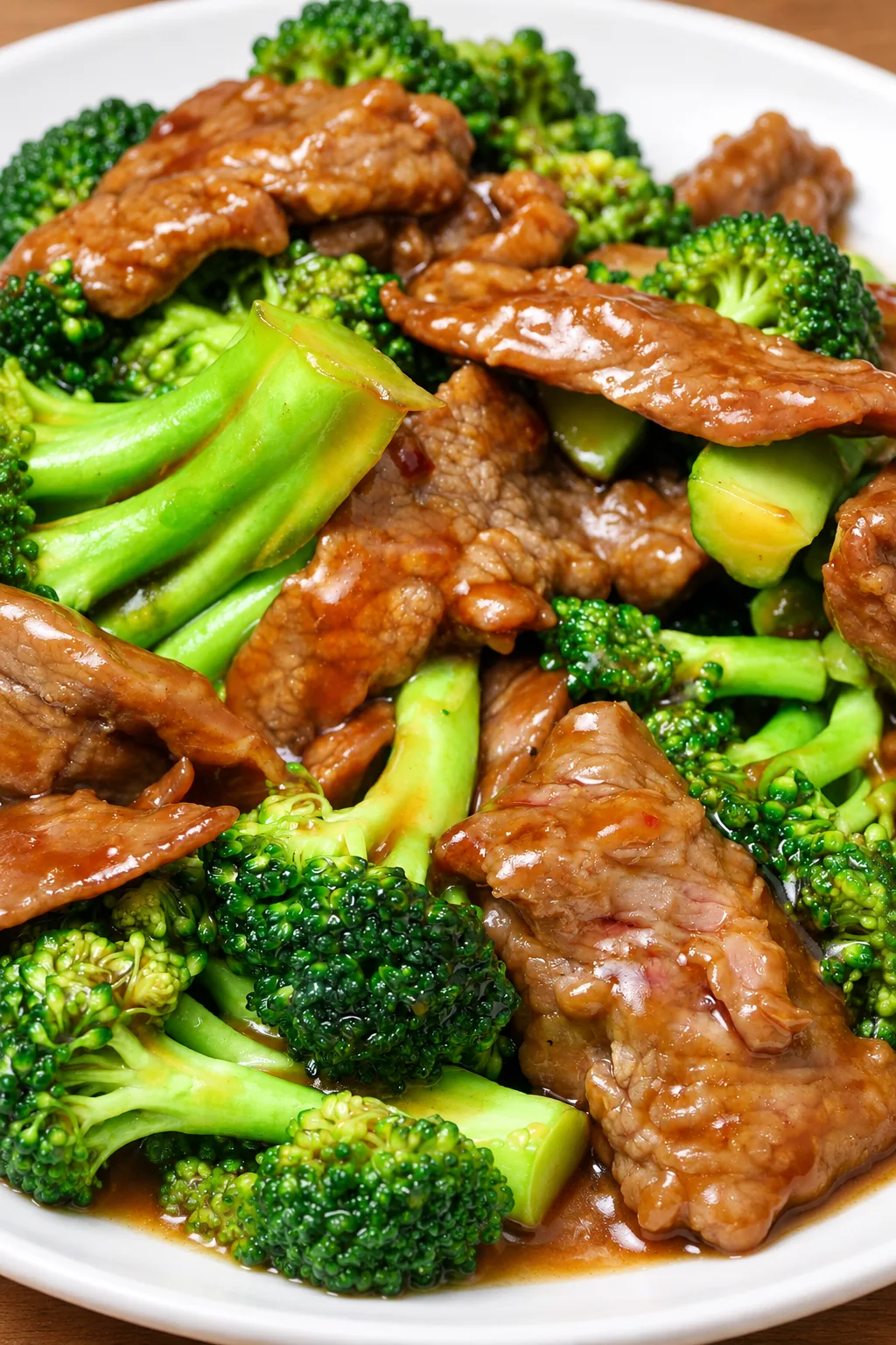 Beef slices and broccoli in sauce