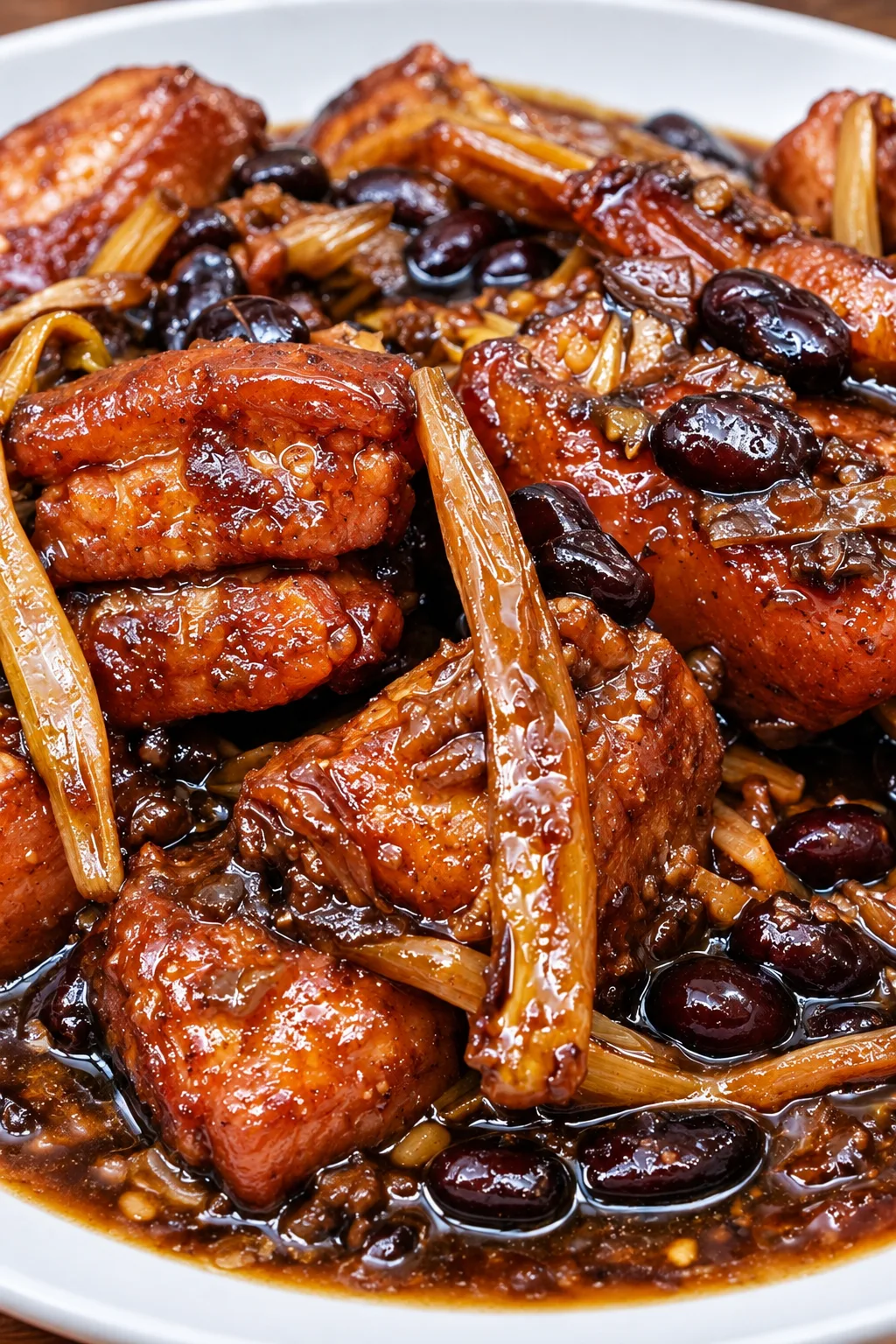 Braised pork in a dark sauce