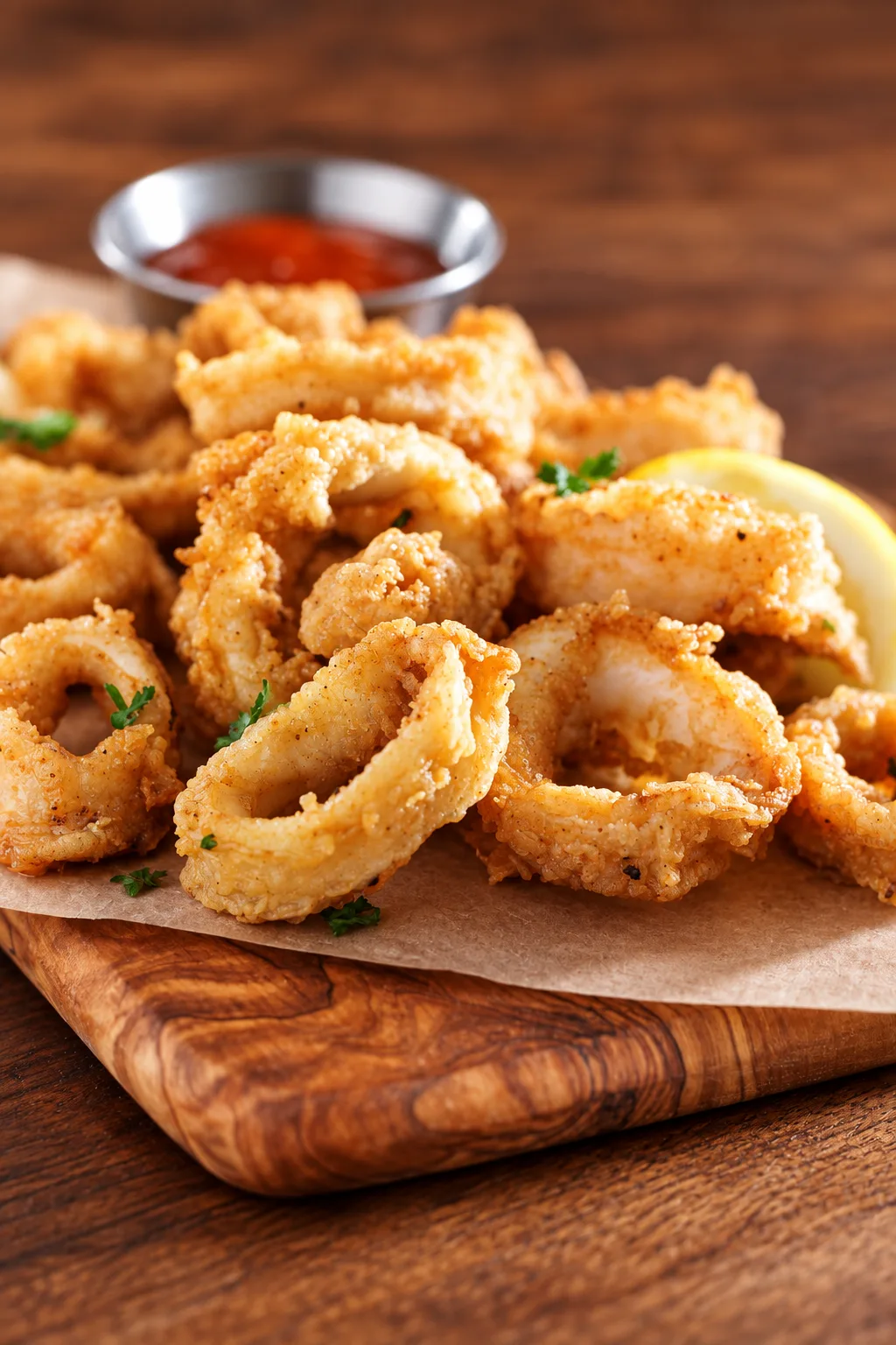 Crispy squid rings with dipping sauce