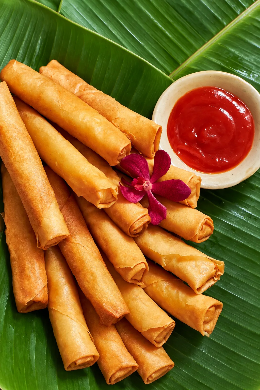 Golden spring rolls with dipping sauce