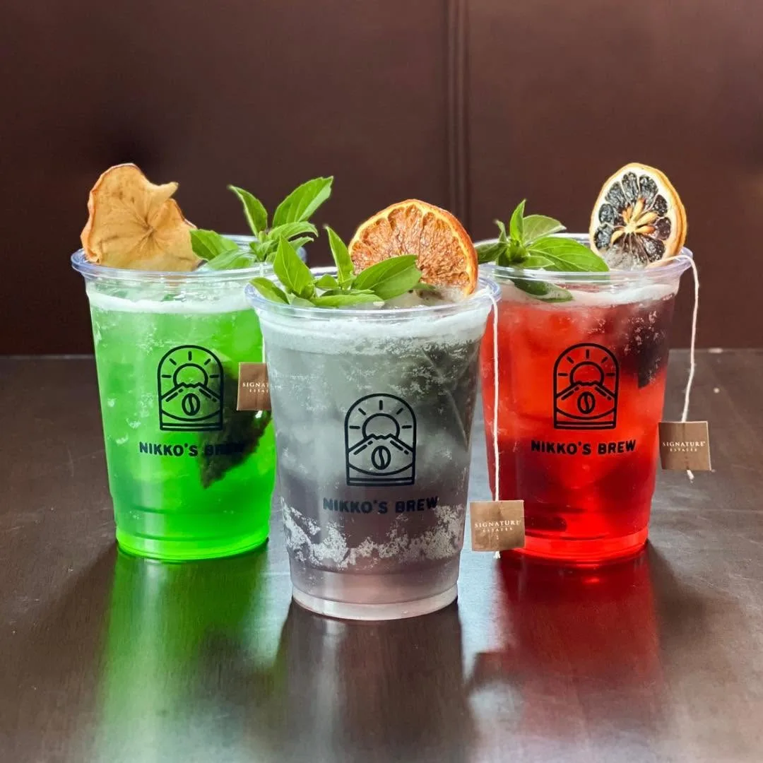 Colorful signature drinks at Nikko's Brew