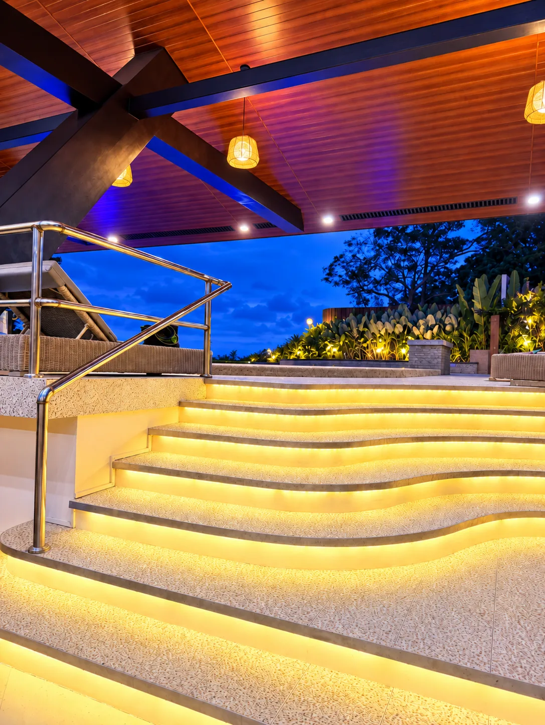 Illuminated evening steps at Seascape View Resort