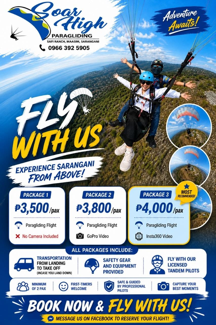 Soar High Paragliding Adventure package rates showing flight, GoPro, and Insta360 options